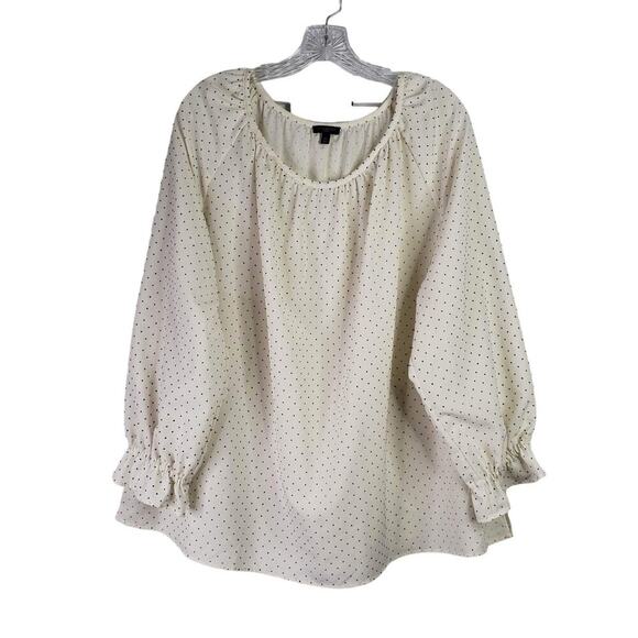 Talbots Blouse Women's Plus 2X Cream Black Polka Dot Semi Sheer LS Top Church - Picture 2 of 8
